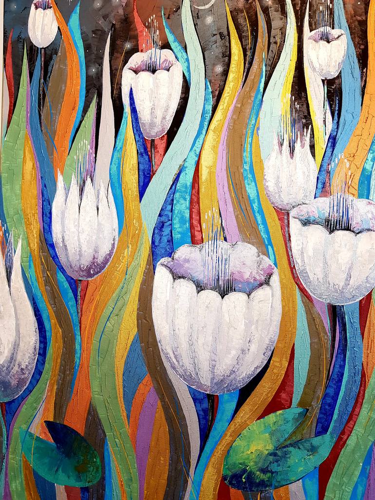 Original Art Deco Floral Painting by Natalia Rozhdestvenskaya