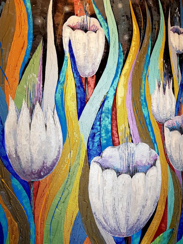 Original Art Deco Floral Painting by Natalia Rozhdestvenskaya