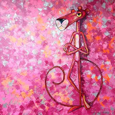 Original painting on canvas, pink panther, modern art thumb