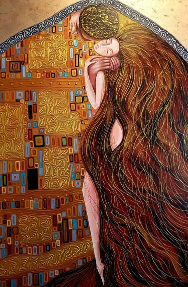 klimt painting, painting with a kiss, textured painting thumb