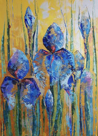 Original painting, blooming irises, painting with flowers thumb