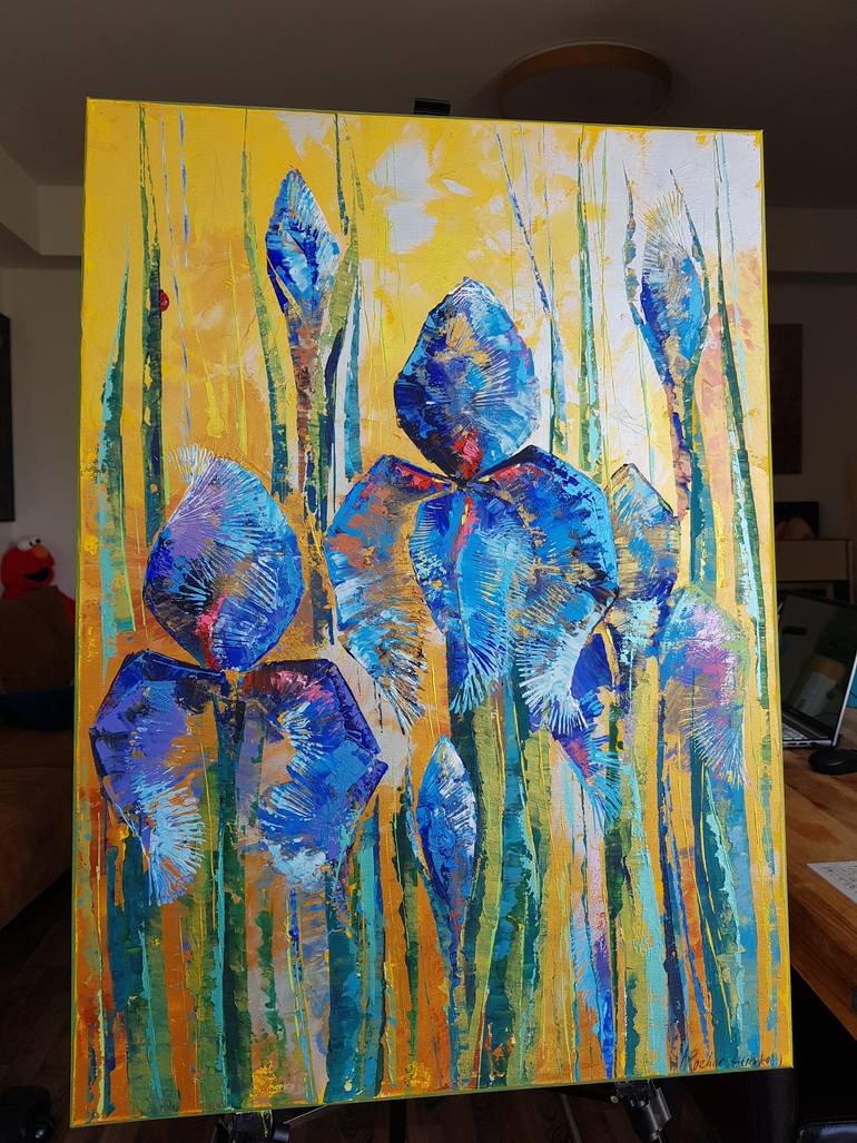 Original Art Deco Floral Painting by Natalia Rozhdestvenskaya