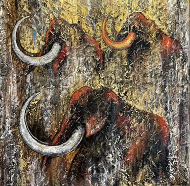 Painting with elephants, cave painting, painting with mammoths thumb