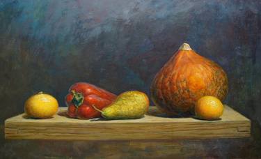 Orange Red Peppers Original Oil Painting. Kichen fruit thumb