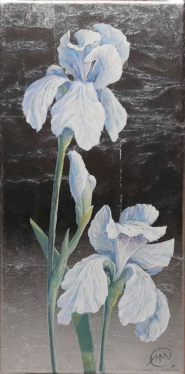 White irises 1 Flowers White Oil Painting picture on silver thumb