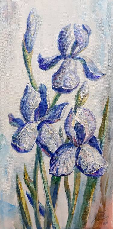 Flowers blue irises.Optimistic painting.Realistic thumb