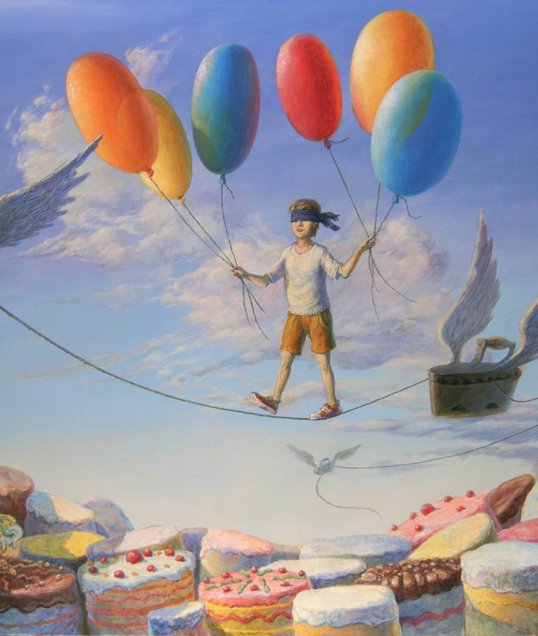 Original Surrealism Children Painting by Michael Michajlov