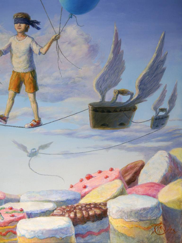 Original Surrealism Children Painting by Michael Michajlov