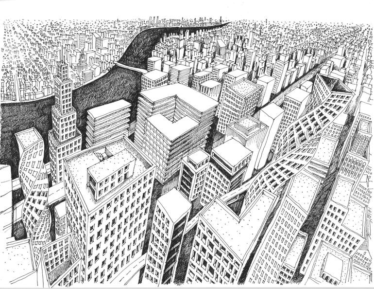 perspective drawing cityscape