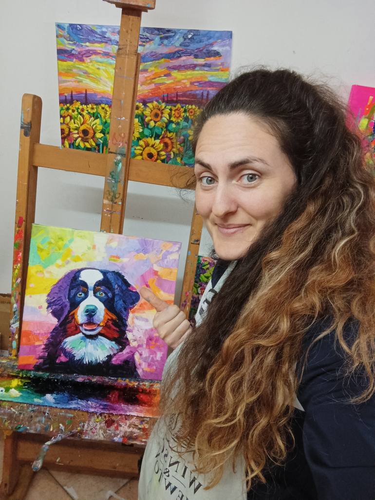 Original Contemporary Dogs Painting by Vanya Georgieva