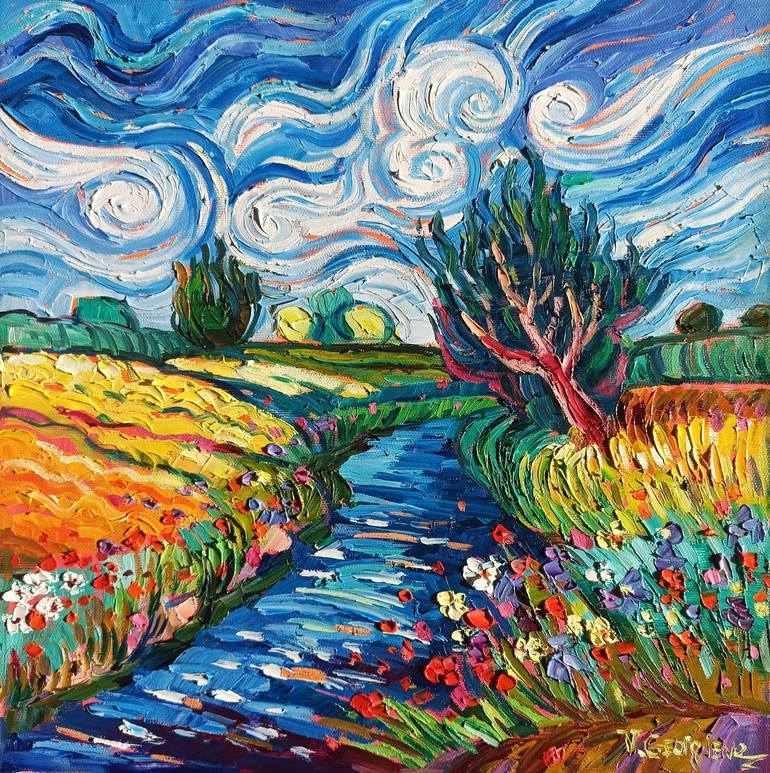 Yellow and Blue inspiration of Van Gogh Painting by Vanya