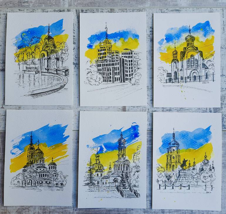 Original Conceptual Cities Painting by Yevheniya Duka