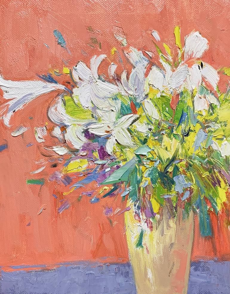 Original Art Deco Floral Paintings by Leo Kim