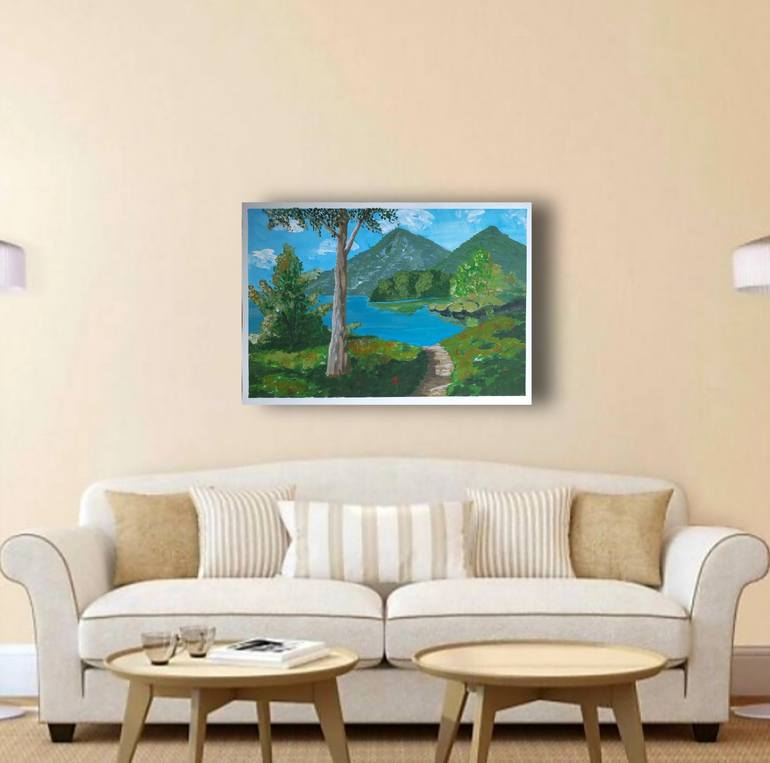 Abstract Landscape Painting Ukrainian good artist Original Acrylic Sea Art Livingroom Art Wall Art, Nature Painting on Paper, Expressionist Art