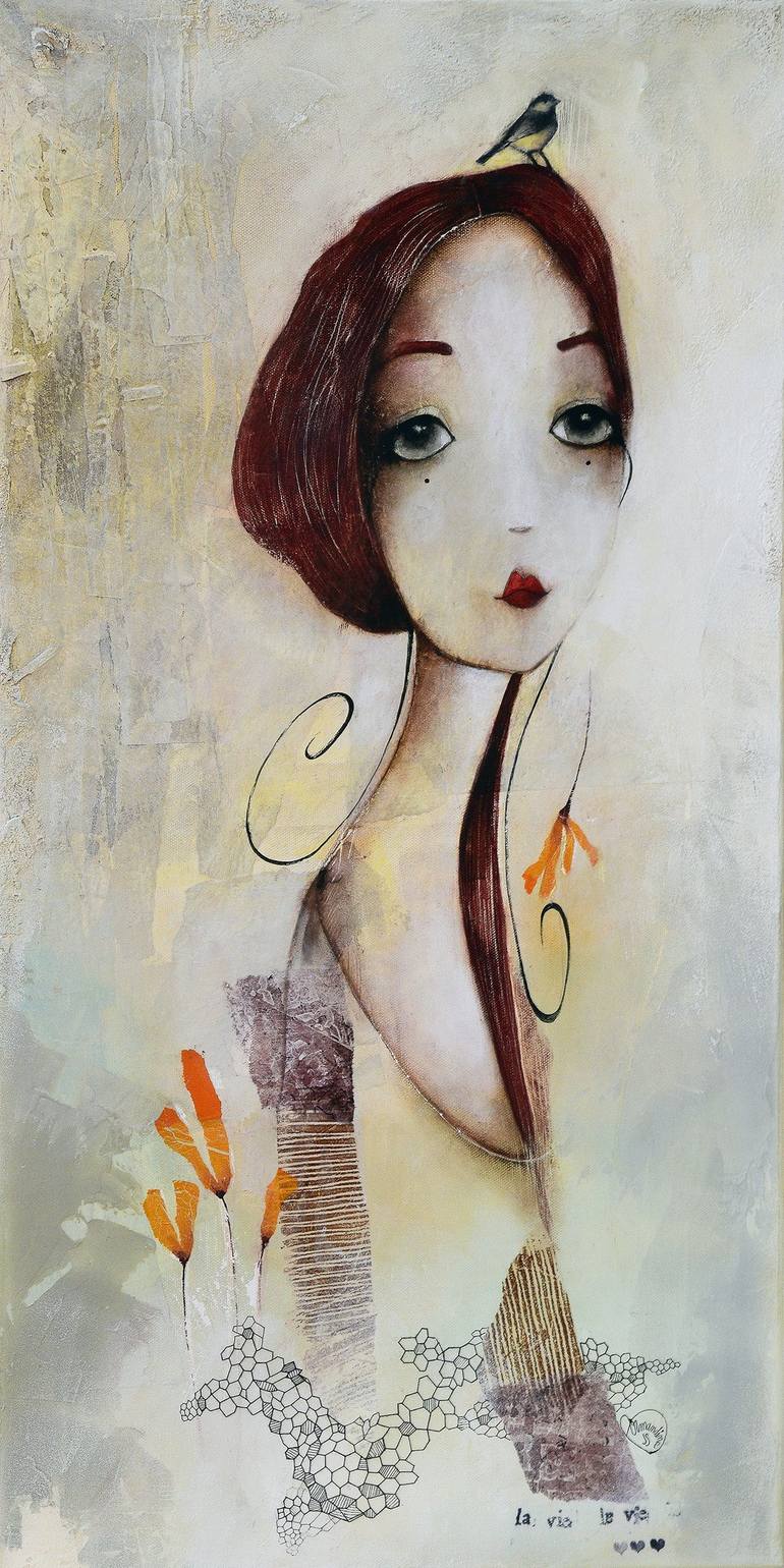 La mésange Painting by Armandine Js | Saatchi Art