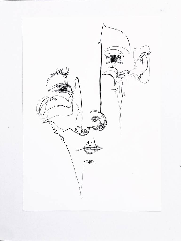Original Abstract Portrait Drawing by Jenske Sypkens Smit