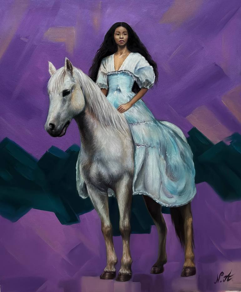 Original Horse Painting by Niko Arabidze | Realism Art on Canvas | Guardian of the Purple Mist