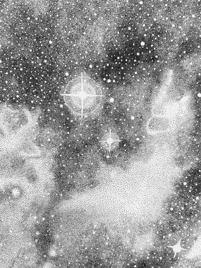 Original Black & White Outer Space Drawing by Iuliana Iavorschi