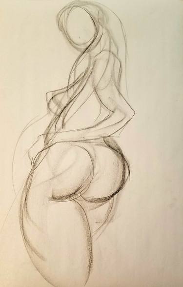 Original Abstract Nude Drawing by William Heflin