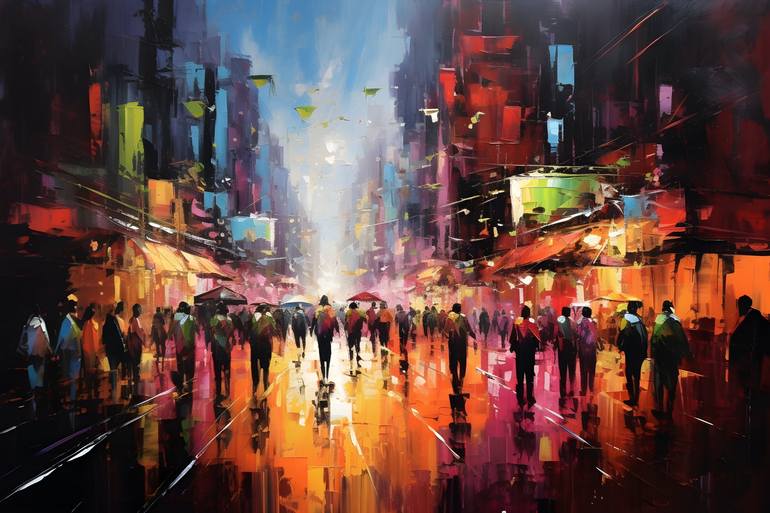 City nightlife Painting by Anoop CB | Saatchi Art