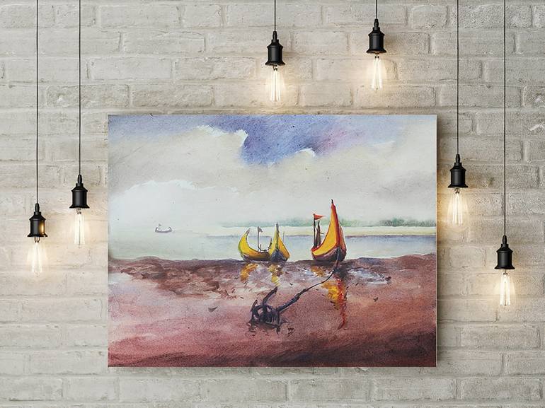 Original Fine Art Boat Painting by Maksudul Hakim