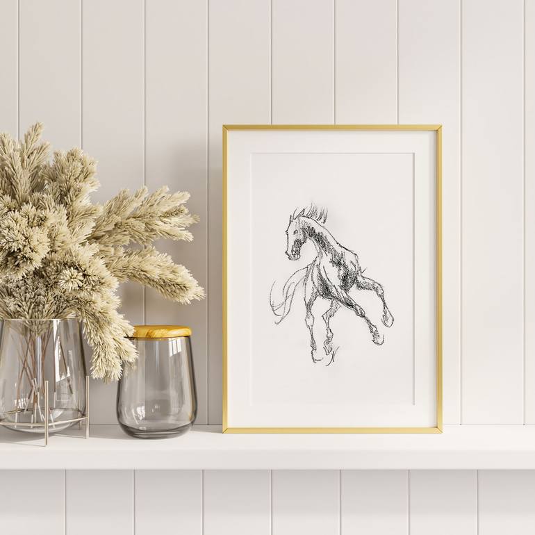 Original Impressionism Horse Drawing by Natalia Mikhaylina