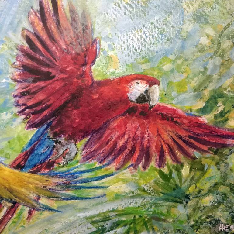 Flying macaws Painting by Gabriel Hermida | Saatchi Art