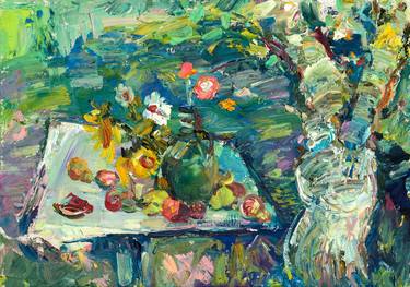 Original Impressionism Still Life Drawing by Nis Natalia