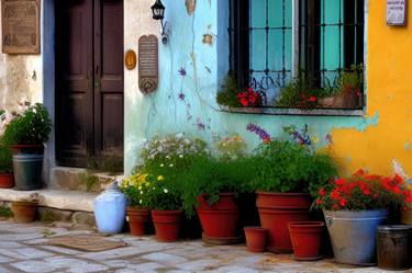 Greek Doors - Turquoise and Orange Wall thumb