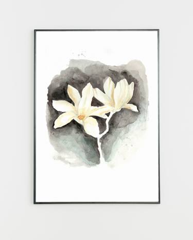 Botanical watercolor white Magnolias thumb