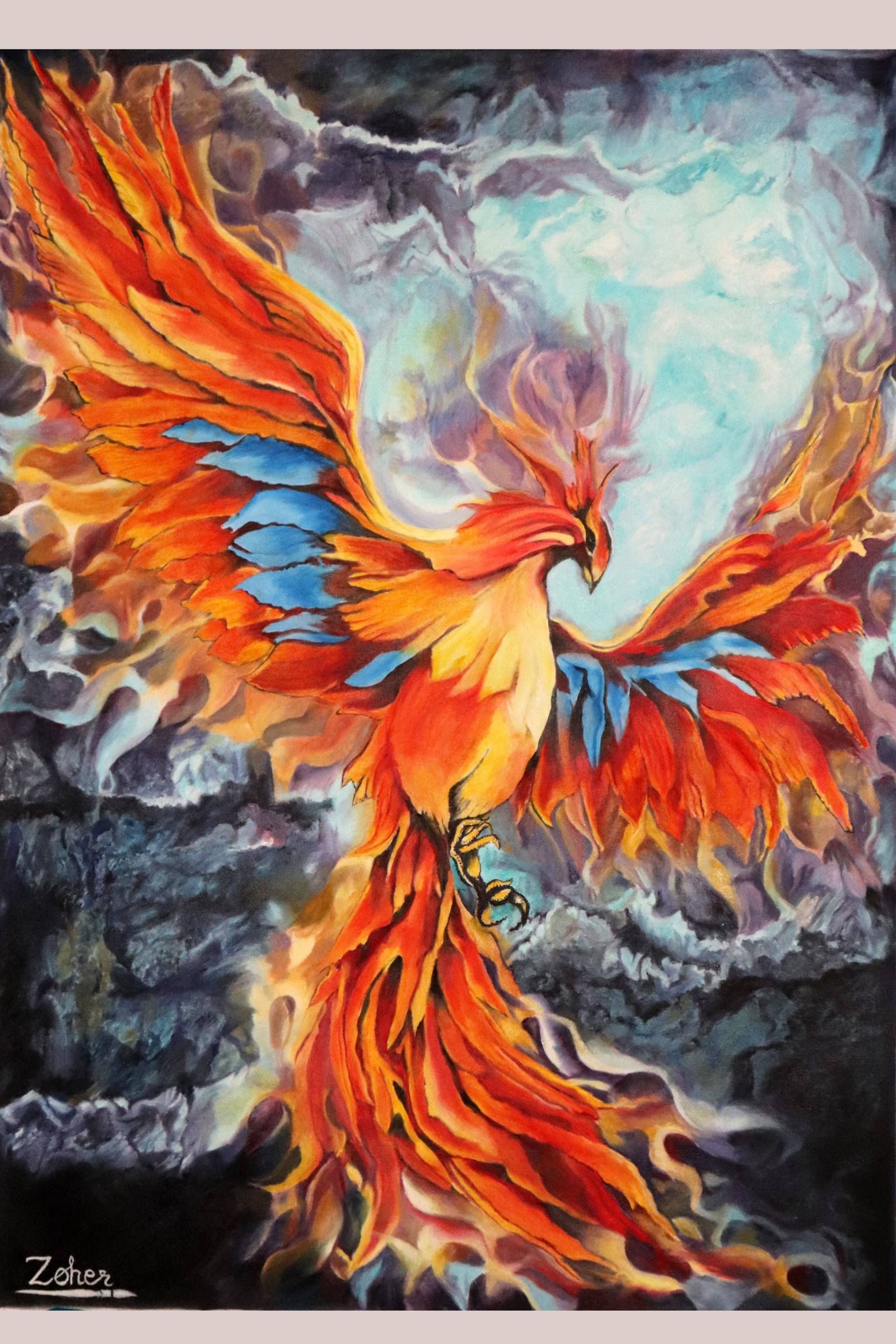 絵画「Fênix」 Phoenix: Bird of Fiery Rebirth Painting by Zoher Husain Shafique