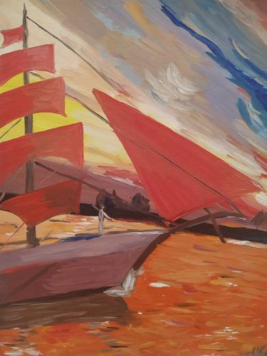 Original Abstract Expressionism Boat Paintings by Katalin Tóth