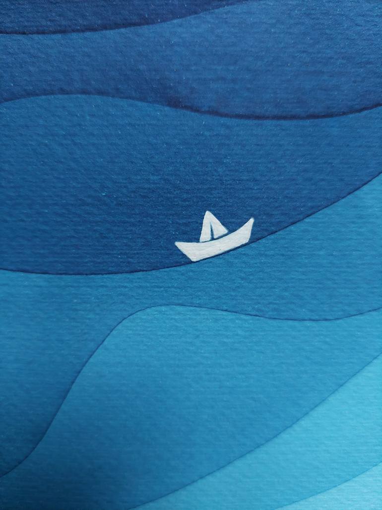 Original Abstract Boat Painting by Katarzyna Lesiakowska-Tofil