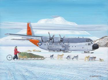 LC-130 Hercules and dog sled, McMurdo Station, Antarctica, 1976 thumb