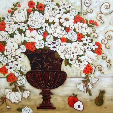 Red and White Blooms with Apples and Pear thumb