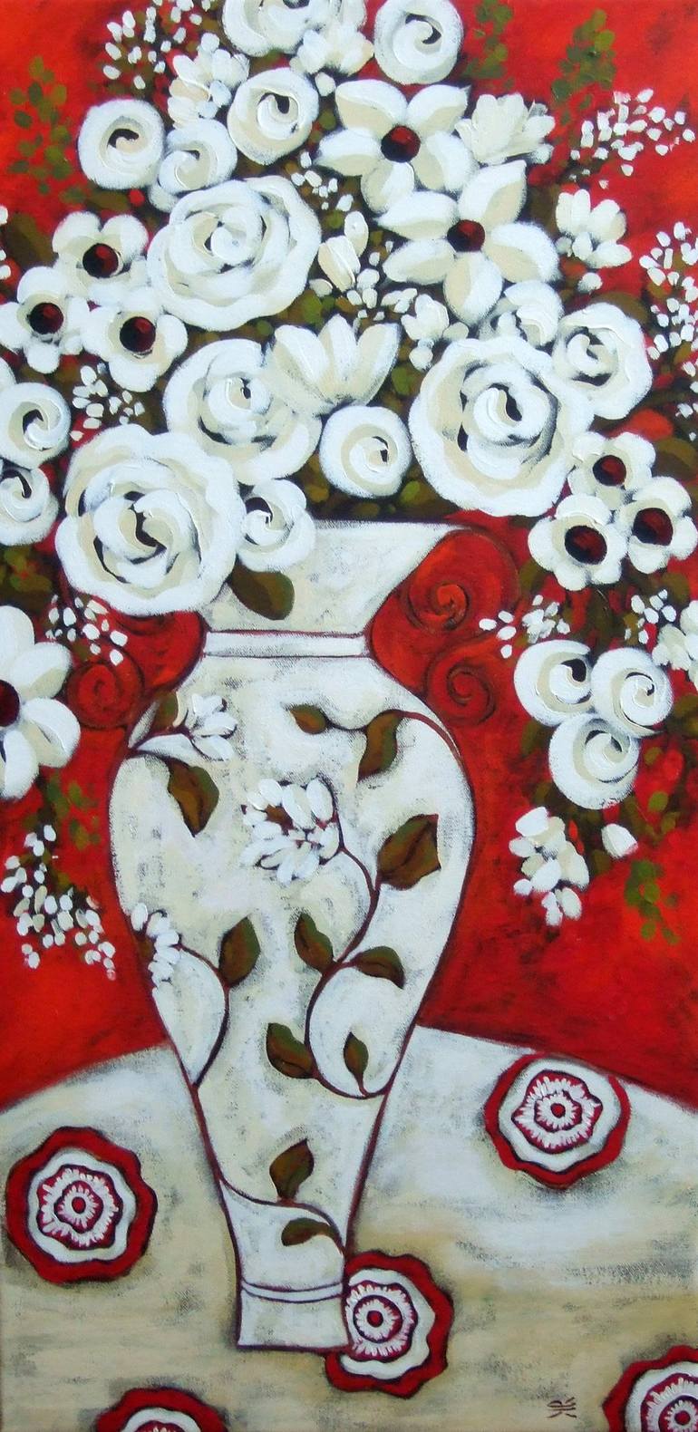 Original Floral Painting by Karen Rieger | Impressionism Art on Canvas | Red and White