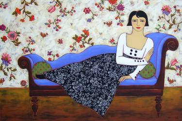 Reclining Woman with Black and White Rose Dress thumb