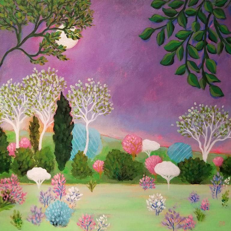 Original Landscape Painting by Karen Rieger | Expressionism Art on Canvas | Pink said "I Love You" to Lilac