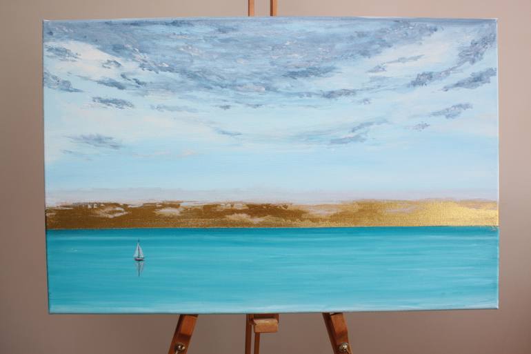 Original Abstract Sailboat Painting by Margaret Kekevi