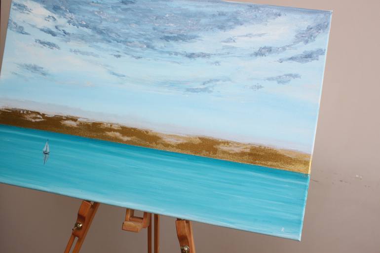Original Abstract Sailboat Painting by Margaret Kekevi