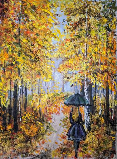 Autumn and a lady with umbrella thumb