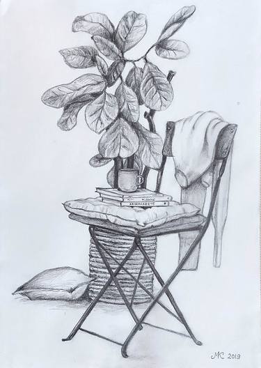 Original Black & White Still Life Drawings by Mervi Korhonen