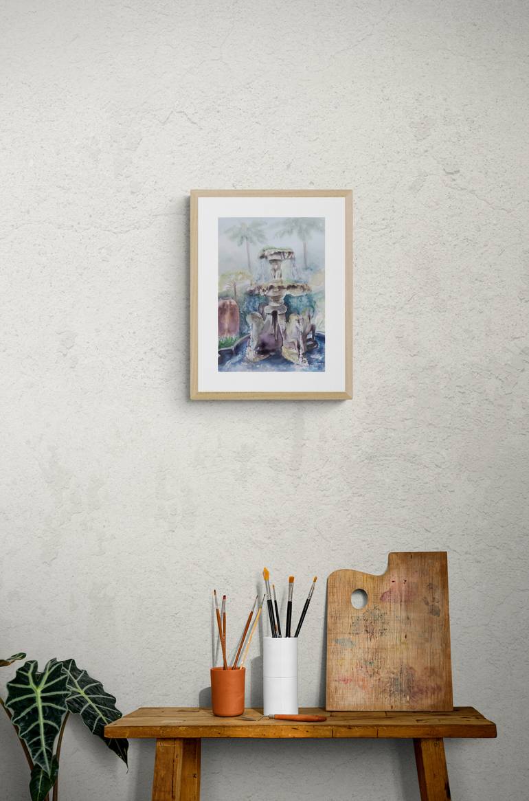 Original Art Deco Garden Painting by Mervi Korhonen