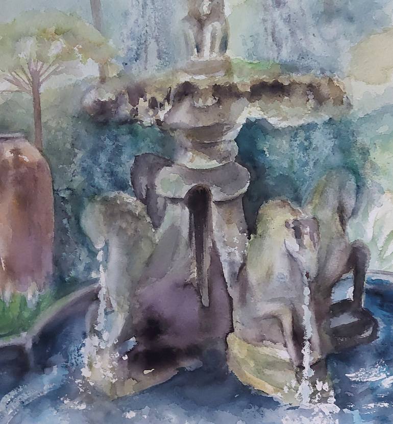 Original Art Deco Garden Painting by Mervi Korhonen