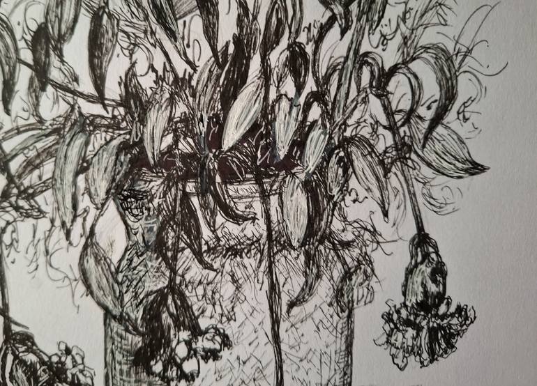 Withered flowers Drawing by Mervi Korhonen | Saatchi Art