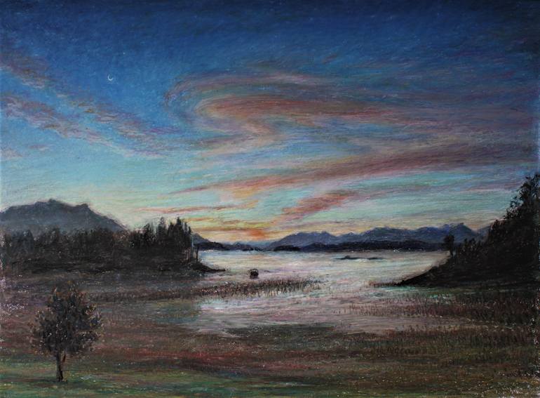 Original Landscape Drawing by Polina Salnikova | Contemporary Art on Other | The Last Sunset