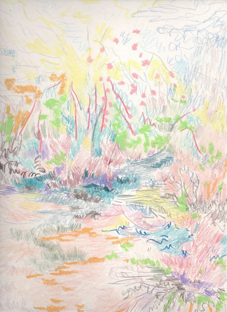 Original Landscape Drawing by Park Seon Young | Abstract Art on Paper | Normandy Shapes and Colors Explored with Colored Pencils 03