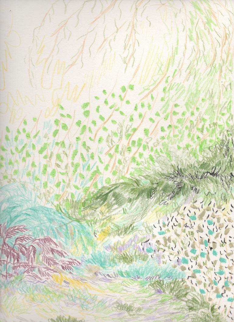 Original Landscape Drawing by Park Seon Young | Abstract Art on Paper | Normandy Shapes and Colors Explored with Colored Pencils 04