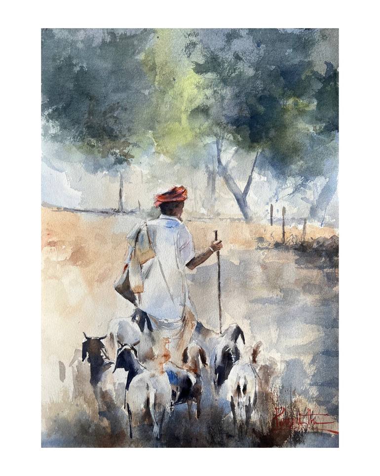 Original Art Deco Rural life Painting by Prasanth KP