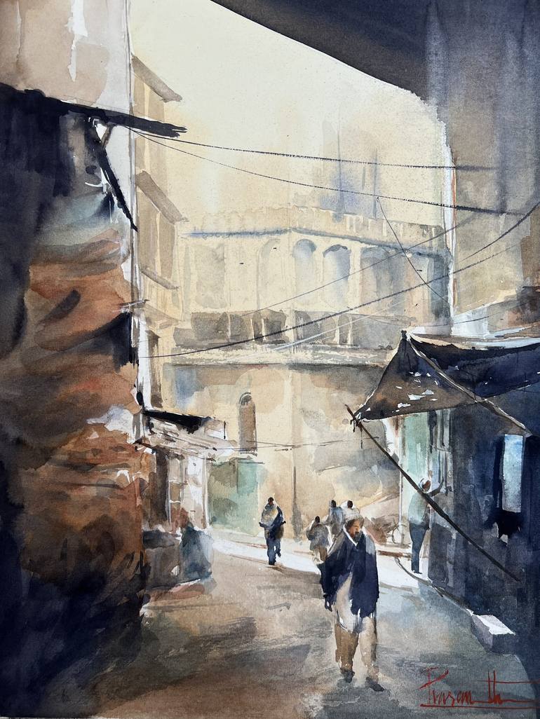 Illustration Abstract watercolor storytelling, Village Street painting